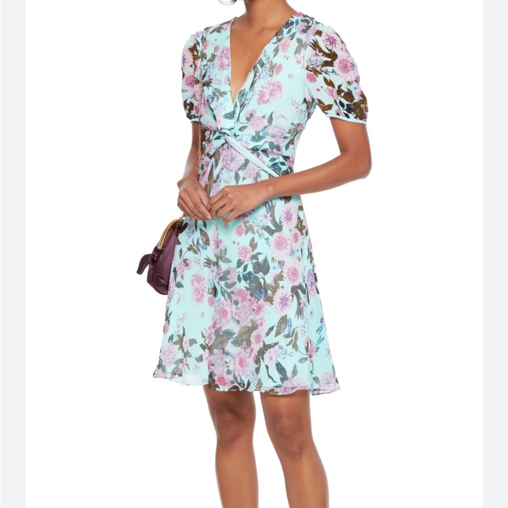 NWT Diane Von Furstenberg Jillian Twist Floral-print Chiffon-paneled Dress Sz2